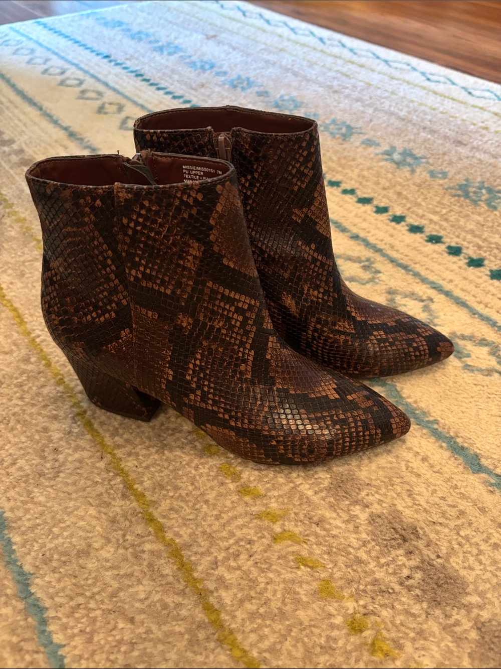 Steve Madden Brown Snake-Print Pointed Ankle Booties